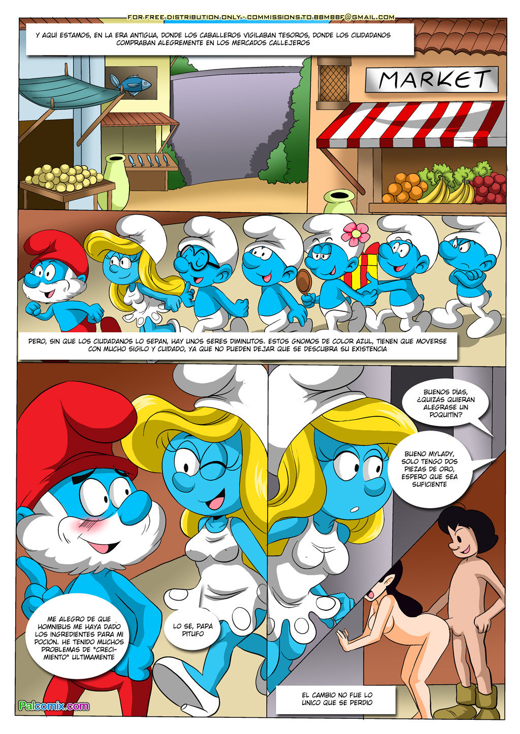 A smurf with flushed cheeks and heavy-lidded eyes